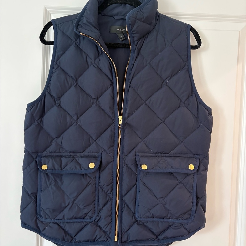 J. Crew Navy Quilted Vest with Gold Accents